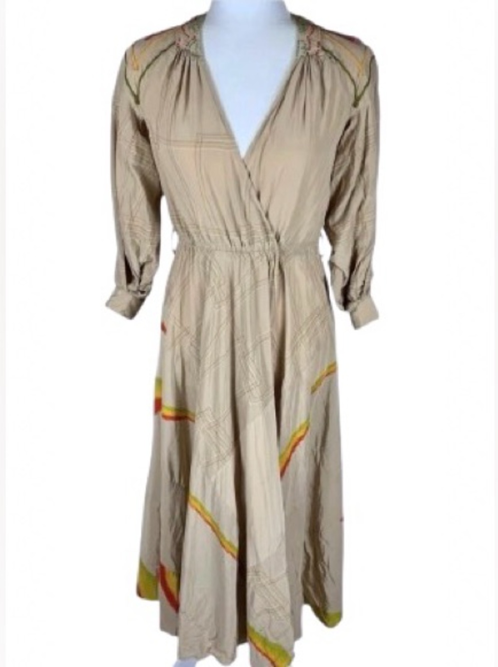 2007 Gwen Stefani LAMB Silk Rasta Dress Embroidered Boho Y2K Small Medium Wrap